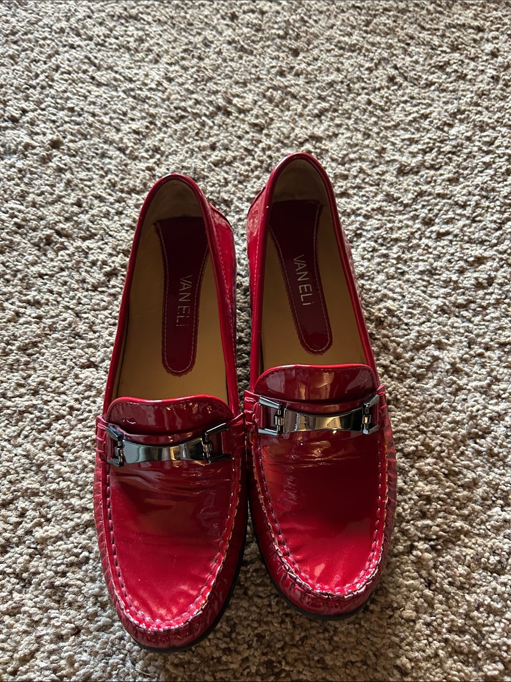 Vaneli Red Patent Loafers with Metallic Accent